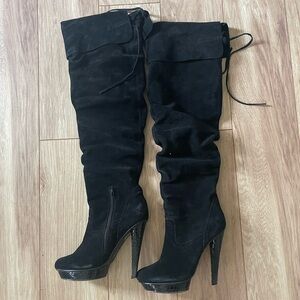 Bakers Black Over-the-Knee Suede Boots with Stiletto Heel
